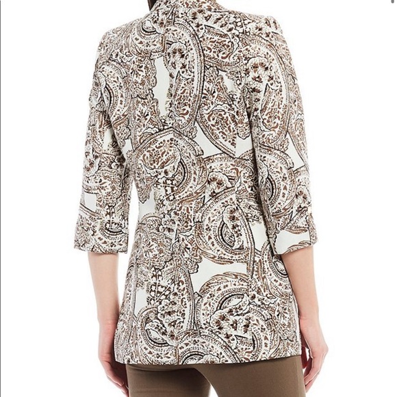 Calvin Klein Paisley Print Linen-Blend Collar Roll-Tab Sleeve Open Front Jacket - Picture 4 of 16